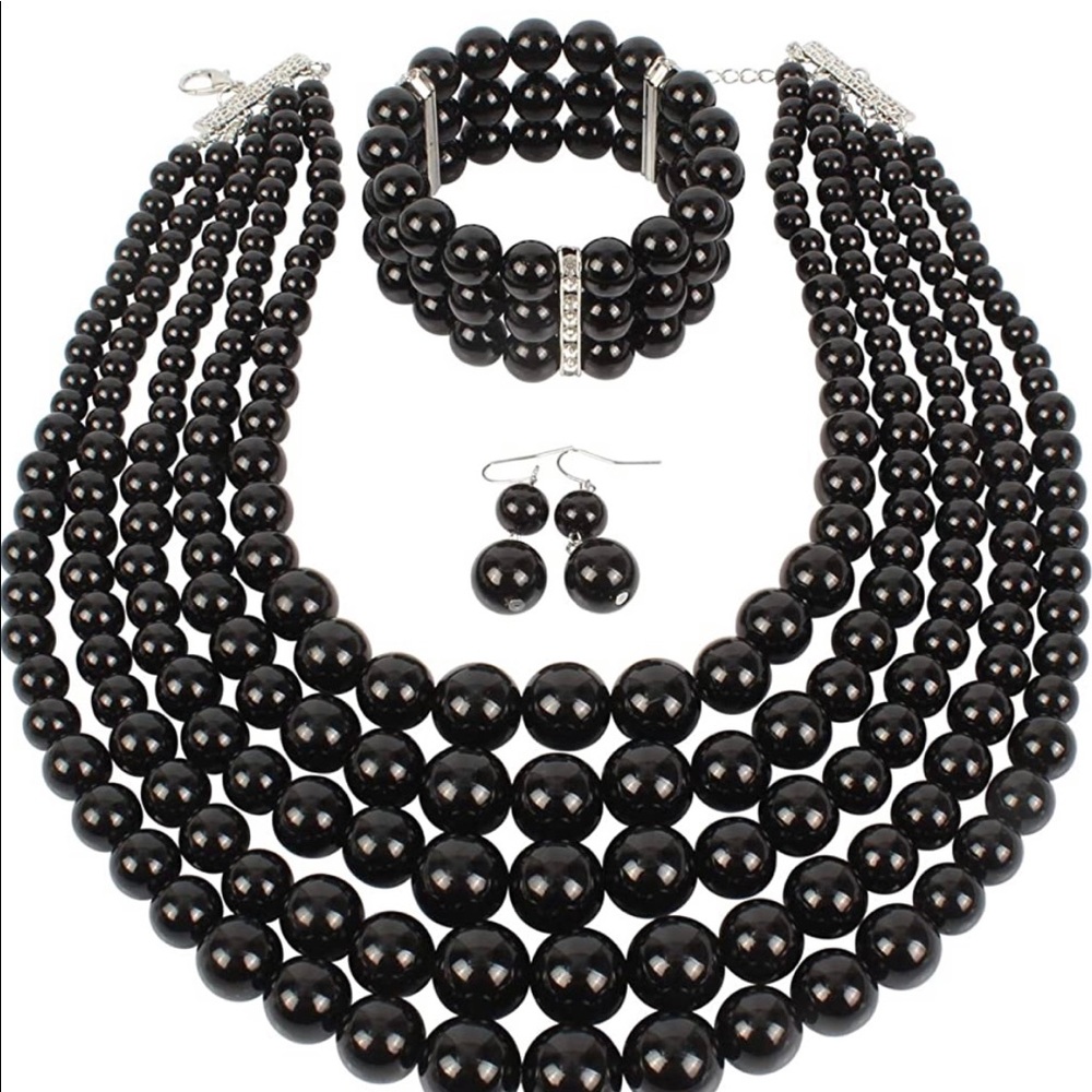 5pcs multi- Layer black Pearl Set
